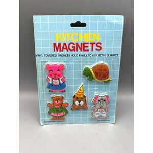 VtgKitchen Magnets Vinyl Covered‎ Set Of 5 Animals Puffy Sticker Look